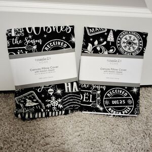 16x16 Canvas Pillow Covers Christmas Holiday Decorative Black/White (2 Covers)